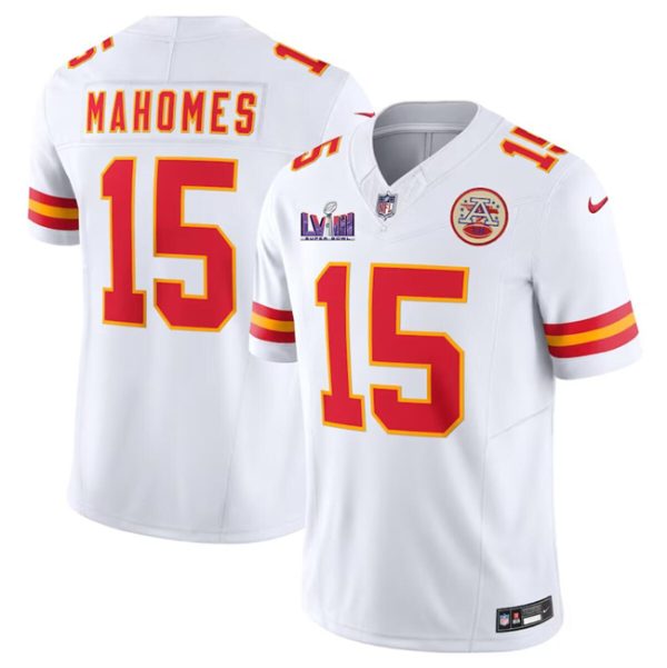 Men's Kansas City Chiefs #15 Patrick Mahomes White F.U.S.E. Super Bowl LVIII Patch Vapor Untouchable Limited Stitched Football Jersey - Custom Name