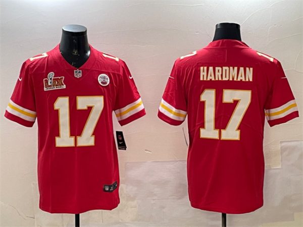 Men's Kansas City Chiefs #17 Mecole Hardman Red 2025 Super Bowl LIX Patch Vapor Untouchable Limited Stitched Football Jersey  - Custom Name