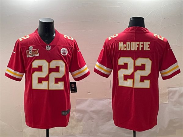 Men's Kansas City Chiefs #22 Trent McDuffie Red 2025 Super Bowl LIX Patch Vapor Untouchable Limited Stitched Football Jersey - Custom Name