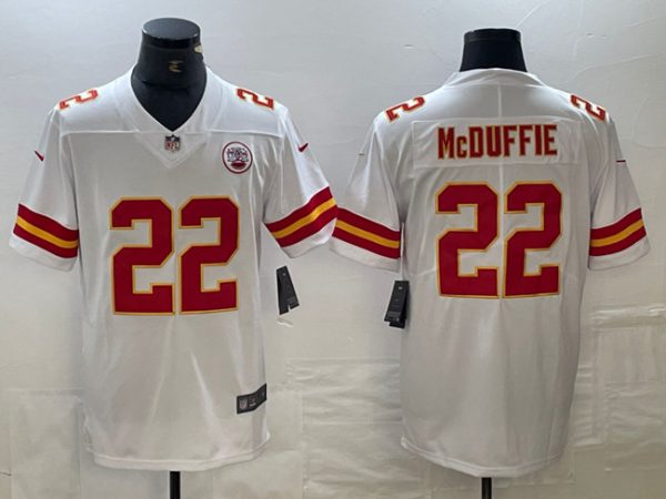 Men's Kansas City Chiefs #22 Trent McDuffie White Vapor Untouchable Limited Stitched Football Jersey  - Custom Name