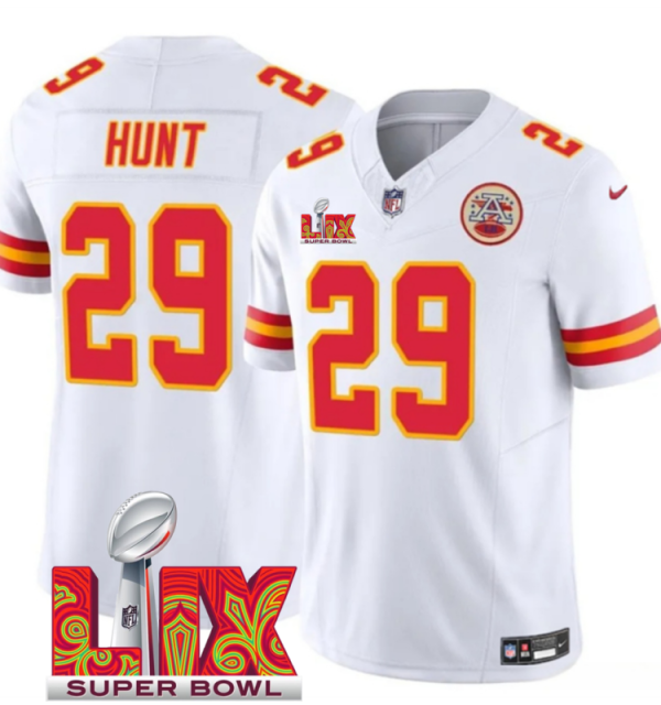 Men's Kansas City Chiefs #29 Kareem Hunt White F.U.S.E. 24 25 Super Bowl LIX Vapor Untouchable Limited Stitched Football Jersey - Custom Name