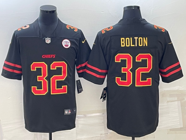 Men’s Kansas City Chiefs #32 Nick Bolton Black Red Gold Vapor Untouchable Limited Stitched Jersey  - Custom Name
