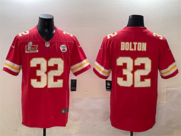 Men's Kansas City Chiefs #32 Nick Bolton Red 2025 Super Bowl LIX Patch Vapor Untouchable Limited Stitched Football Jersey  - Custom Name