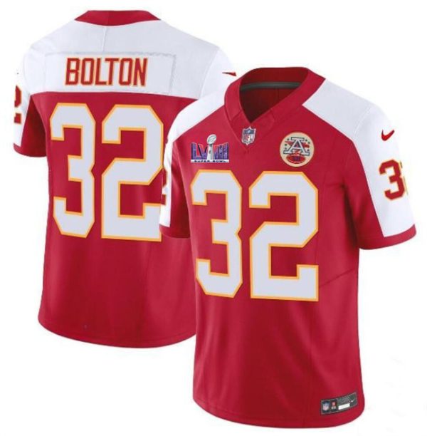 Men's Kansas City Chiefs #32 Nick Bolton Red White F.U.S.E. Super Bowl LVIII Patch Vapor Untouchable Limited Stitched Football Jersey - Custom Name