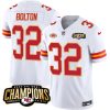 Men’s Kansas City Chiefs #32 Nick Bolton White 2023 F.U.S.E. AFC West Champions With Patch Vapor Untouchable Limited Stitched Jersey  - Custom Name