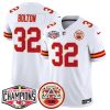 Men's Kansas City Chiefs #32 Nick Bolton White F.U.S.E. 2024 AFC West Division Champions Vapor Limited Stitched Football Jersey - Custom Name