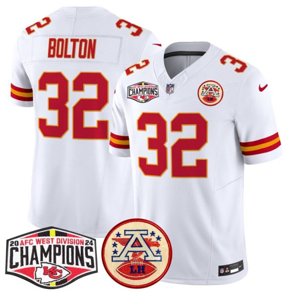 Men's Kansas City Chiefs #32 Nick Bolton White F.U.S.E. 2024 AFC West Division Champions Vapor Limited Stitched Football Jersey - Custom Name