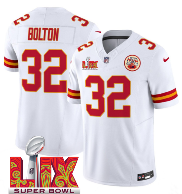 Men's Kansas City Chiefs #32 Nick Bolton White F.U.S.E. 24 25 Super Bowl LIX Vapor Untouchable Limited Stitched Football Jersey - Custom Name