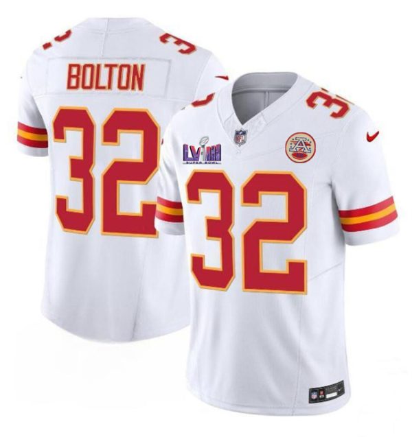 Men's Kansas City Chiefs #32 Nick Bolton White F.U.S.E. Super Bowl LVIII Patch Vapor Untouchable Limited Stitched Football Jersey  - Custom Name