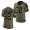 Men's Kansas City Chiefs #32 Tyrann Mathieu 2021 Olive Salute To Service Limited Stitched Jersey - Custom Name