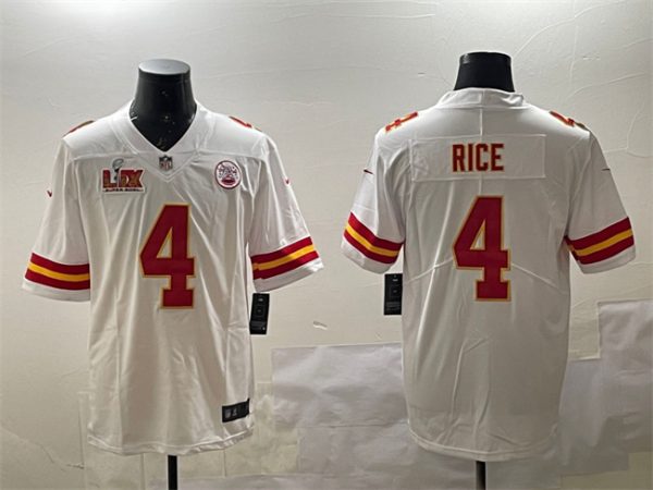 Men's Kansas City Chiefs #4 Rashee Rice White 2025 Super Bowl LIX Patch Vapor Untouchable Limited Stitched Football Jersey - Custom Name