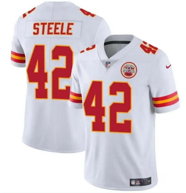 Men’s Kansas City Chiefs #42 Carson Steele White Vapor Untouchable Limited Stitched Football Jersey - Custom Name