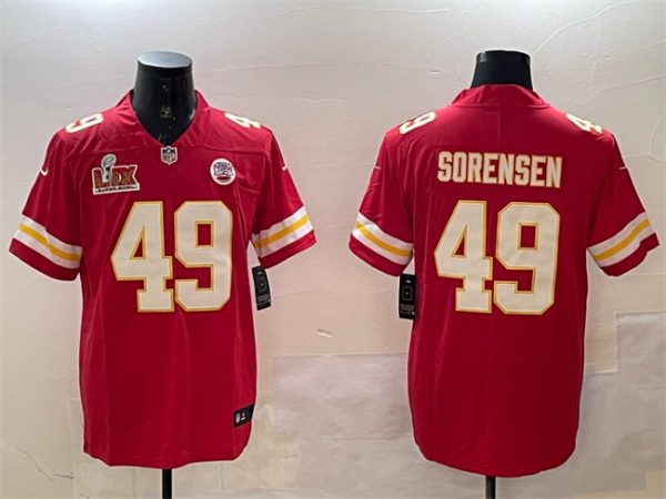 Men's Kansas City Chiefs #49 Daniel Sorensen Red 2025 Super Bowl LIX Patch Vapor Untouchable Limited Stitched Football Jersey  - Custom Name