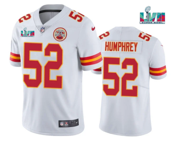 Men’s Kansas City Chiefs #52 Creed Humphrey White Super Bowl LVII Patch Vapor Untouchable Limited Stitched Jersey  - Custom Name