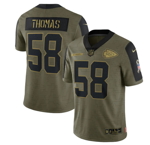 Men's Kansas City Chiefs #58 Derrick Thomas 2021 Olive Salute To Service Limited Stitched - Custom Name