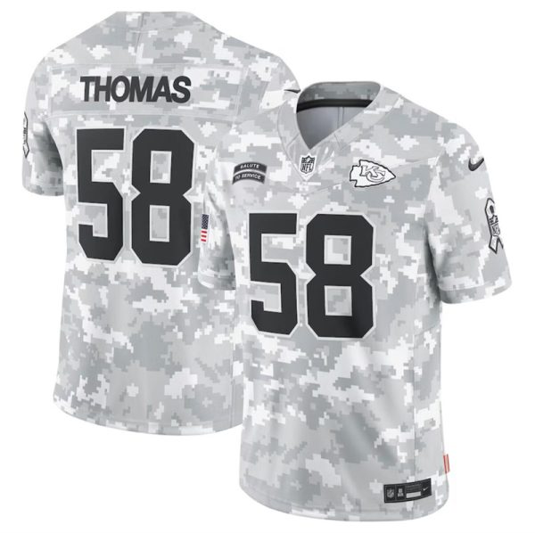Men's Kansas City Chiefs #58 Derrick Thomas 2024 F.U.S.E Arctic Camo Salute to Service Limited Stitched Football Jersey  - Custom Name