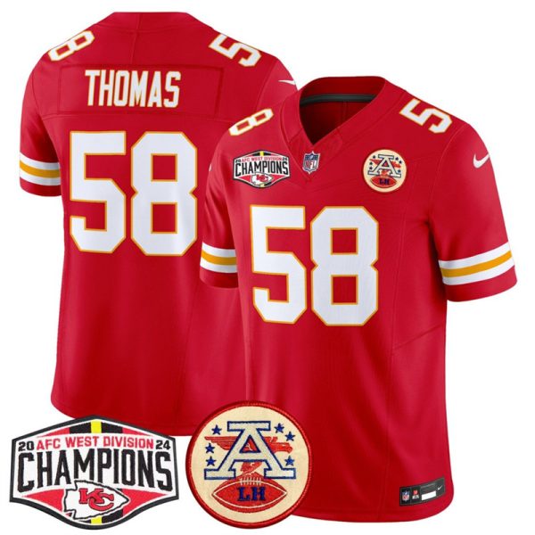Men's Kansas City Chiefs #58 Derrick Thomas Red F.U.S.E. 2024 AFC West Division Champions Vapor Limited Stitched Football Jersey  - Custom Name