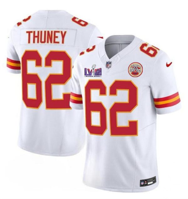 Men's Kansas City Chiefs #62 Joe Thuney White F.U.S.E. Super Bowl LVIII Patch Vapor Untouchable Limited Stitched Football Jersey  - Custom Name