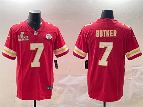 Men's Kansas City Chiefs #7 Harrison Butker Red 2025 Super Bowl LIX Patch Vapor Untouchable Limited Stitched Football Jersey  - Custom Name