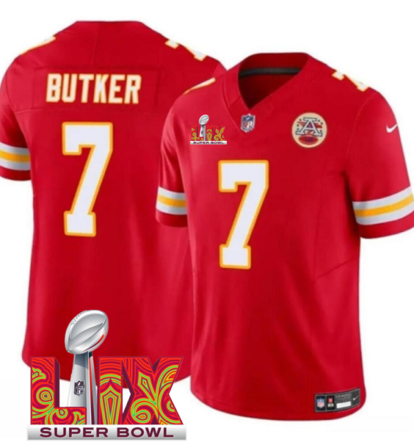 Men's Kansas City Chiefs #7 Harrison Butker Red F.U.S.E. 24 25 Super Bowl LIX Vapor Untouchable Limited Stitched Football Jersey  - Custom Name