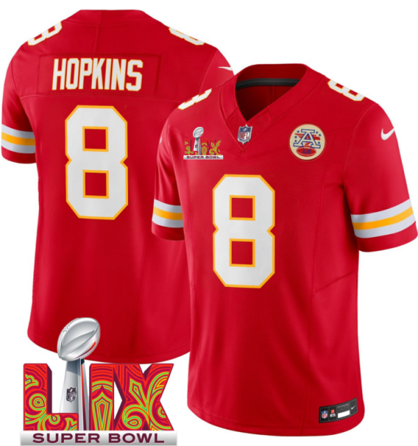 Men's Kansas City Chiefs #8 DeAndre Hopkins Red F.U.S.E. 24 25 Super Bowl LIX Vapor Untouchable Limited Stitched Football Jersey  - Custom Name