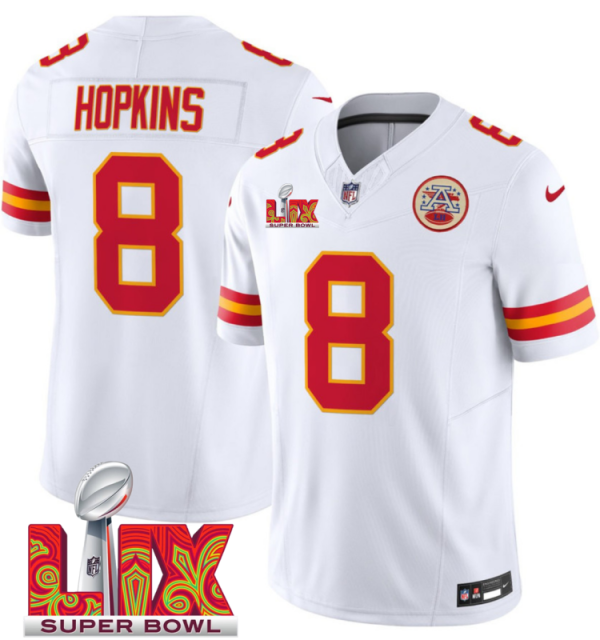 Men's Kansas City Chiefs #8 DeAndre Hopkins White F.U.S.E. 24 25 Super Bowl LIX Vapor Untouchable Limited Stitched Football Jersey - Custom Name