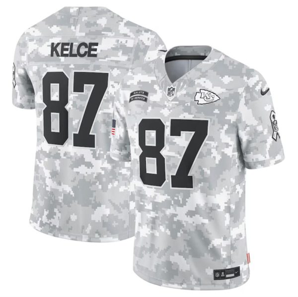 Men's Kansas City Chiefs #87 Travis Kelce 2024 F.U.S.E Arctic Camo Salute to Service Limited Stitched Football Jersey  - Custom Name