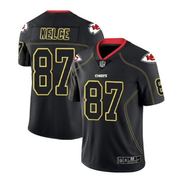 Men’s Kansas City Chiefs #87 Travis Kelce Black 2018 Lights Out Color Rush Limited Stitched NFL Jersey - Custom Name