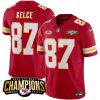 Men’s Kansas City Chiefs #87 Travis Kelce Red 2023 F.U.S.E. AFC West Champions With Patch Vapor Untouchable Limited Stitched Jersey  - Custom Name