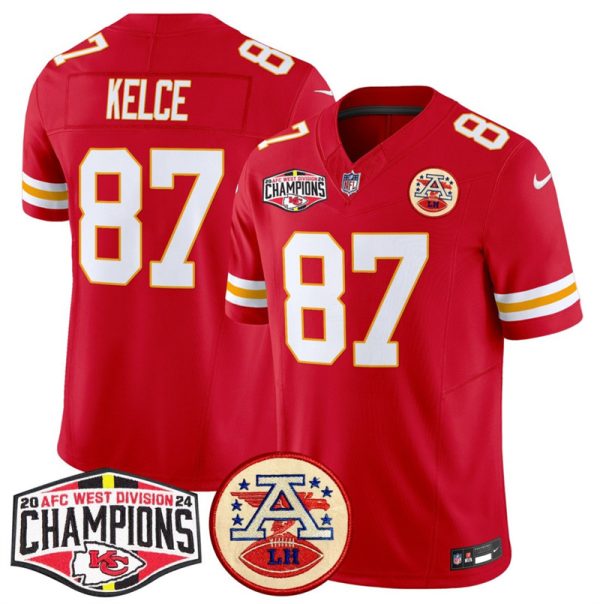 Men's Kansas City Chiefs #87 Travis Kelce Red F.U.S.E. 2024 AFC West Division Champions Vapor Limited Stitched Football Jersey  - Custom Name