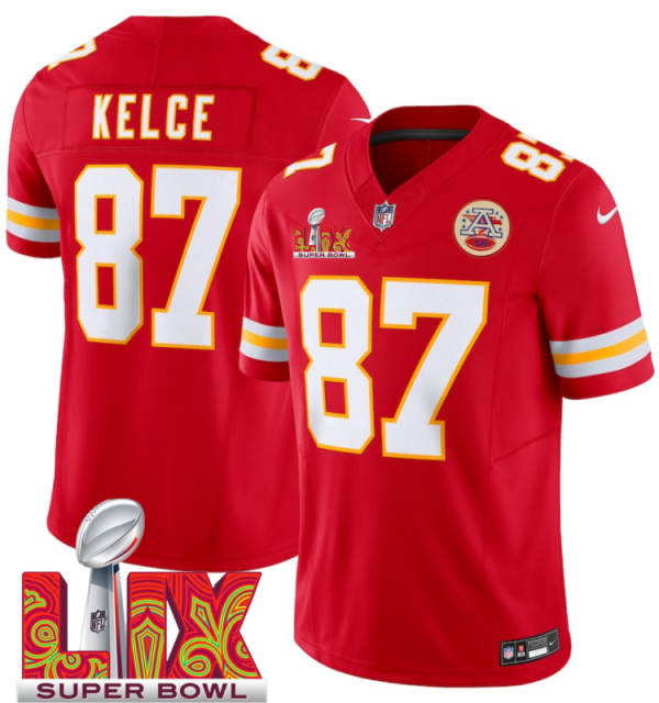 Men's Kansas City Chiefs #87 Travis Kelce Red F.U.S.E. 24 25 Super Bowl LIX Vapor Untouchable Limited Stitched Football Jersey  - Custom Name