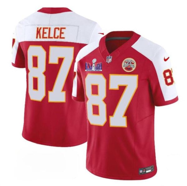 Men's Kansas City Chiefs #87 Travis Kelce Red White F.U.S.E. Super Bowl LVIII Patch Vapor Untouchable Limited Stitched Football Jersey  - Custom Name