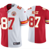 Men's Kansas City Chiefs #87 Travis Kelce Red & White Split Limited Stitched Jersey  - Custom Name