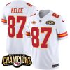 Men’s Kansas City Chiefs #87 Travis Kelce White 2023 F.U.S.E. AFC West Champions With Patch Vapor Untouchable Limited Stitched Jersey  - Custom Name