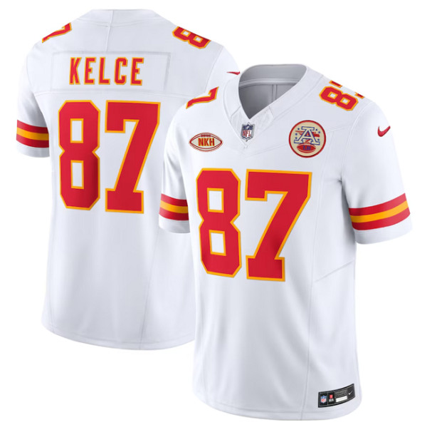 Men’s Kansas City Chiefs #87 Travis Kelce White 2023 F.U.S.E. With Patch Vapor Untouchable Limited Stitched Jersey  - Custom Name