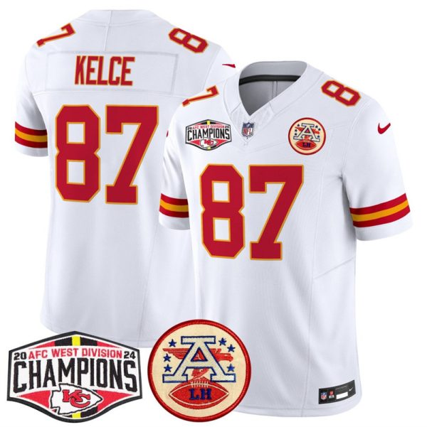 Men's Kansas City Chiefs #87 Travis Kelce White F.U.S.E. 2024 AFC West Division Champions Vapor Limited Stitched Football Jersey  - Custom Name