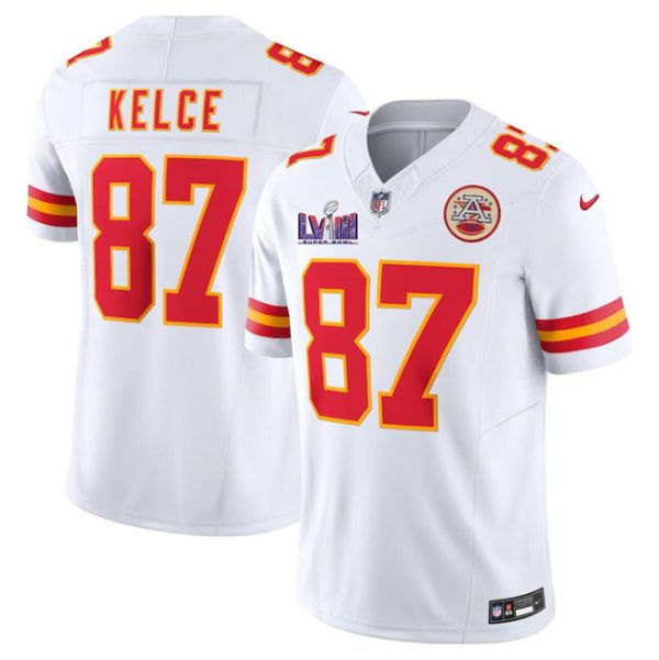 Men's Kansas City Chiefs #87 Travis Kelce White F.U.S.E. Super Bowl LVIII Patch Vapor Untouchable Limited Stitched Football Jersey  - Custom Name