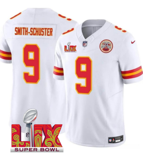 Men's Kansas City Chiefs #9 JuJu Smith-Schuster White F.U.S.E. 24 25 Super Bowl LIX Vapor Untouchable Limited Stitched Football Jersey  - Custom Name