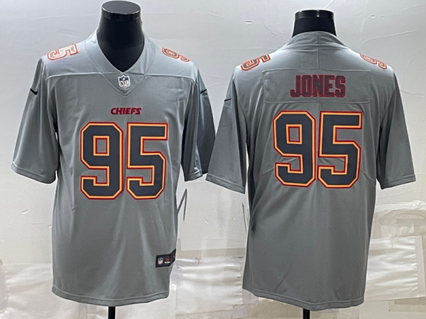 Men's Kansas City Chiefs #95 Chris Jones Gray Atmosphere Fashion Stitched Jersey  - Custom Name