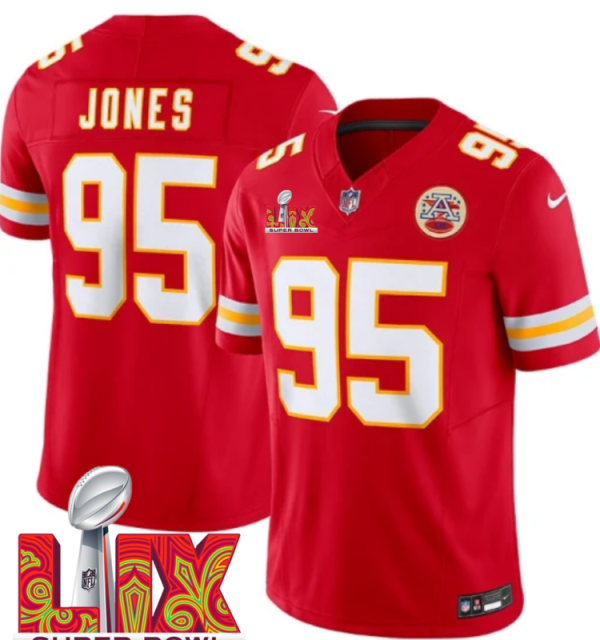 Men's Kansas City Chiefs #95 Chris Jones Red F.U.S.E. 24 25 Super Bowl LIX Vapor Untouchable Limited Stitched Football Jersey  - Custom Name