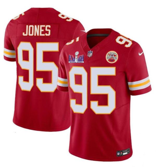Men's Kansas City Chiefs #95 Chris Jones Red F.U.S.E. Super Bowl LVIII Patch Vapor Untouchable Limited Stitched Football Jersey - Custom Name