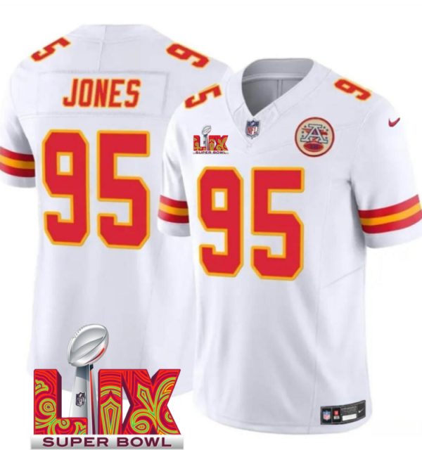 Men's Kansas City Chiefs #95 Chris Jones White F.U.S.E. 24 25 Super Bowl LIX Vapor Untouchable Limited Stitched Football Jersey  - Custom Name