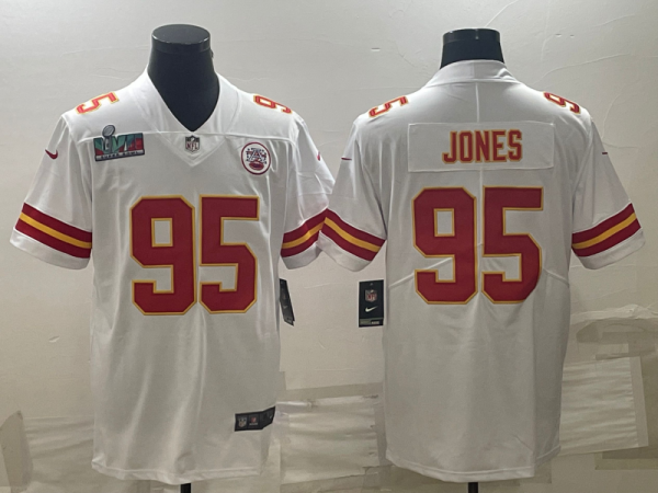 Men's Kansas City Chiefs #95 Chris Jones White Super Bowl LVII Patch Vapor Untouchable Limited Stitched Jersey  - Custom Name