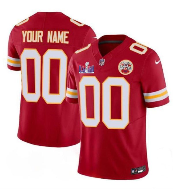 Men’s Kansas City Chiefs Active Player Custom Red F.U.S.E. Super Bowl LVIII Patch Vapor Untouchable Limited Stitched Football Jersey  - Custom Name