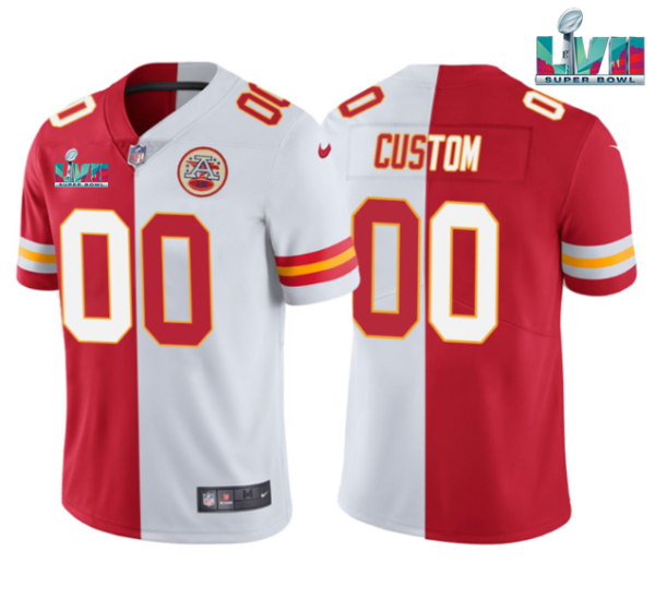 Men’s Kansas City Chiefs Active Player Custom Red White Split Super Bowl LVII Patch Vapor Untouchable Limited Stitched Jersey  - Custom Name
