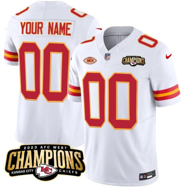 Men’s Kansas City Chiefs Active Player Custom White 2023 F.U.S.E. AFC West Champions With Patch Vapor Untouchable Limited Stitched Jersey - Custom Name