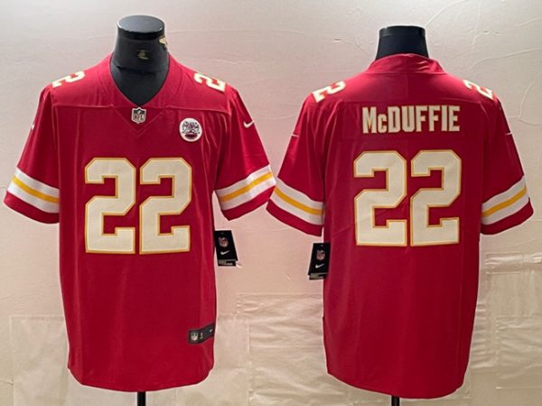 Men's Kansas City Chiefs V22 Trent McDuffie Red Vapor Untouchable Limited Stitched Football Jersey  - Custom Name