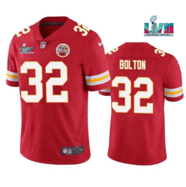 Men’s Kansas City Chiefs V32 Nick Bolton Red Super Bowl LVII Patch Vapor Untouchable Limited Stitched Jersey  - Custom Name