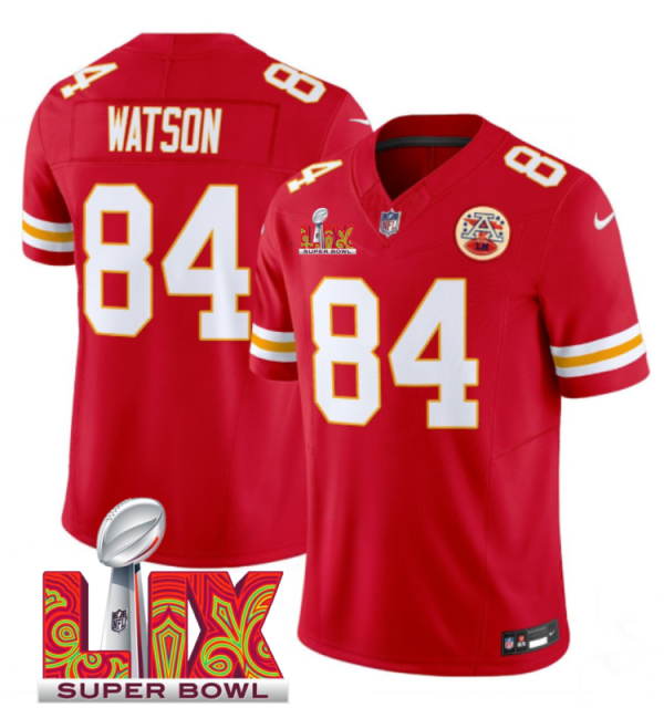 Men's Kansas City Chiefs V84 Justin Watson Red F.U.S.E. 24 25 Super Bowl LIX Vapor Untouchable Limited Stitched Football Jersey  - Custom Name