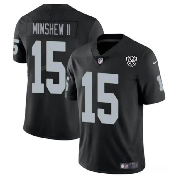 Men's Las Vegas Raiders #15 Gardner Minshew II Black 2024 65th Anniversary Patch Vapor Stitched Football Jersey  - Custom Name